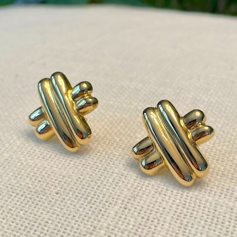14 Karat Solid Gold "X" Post Earrings - image 1